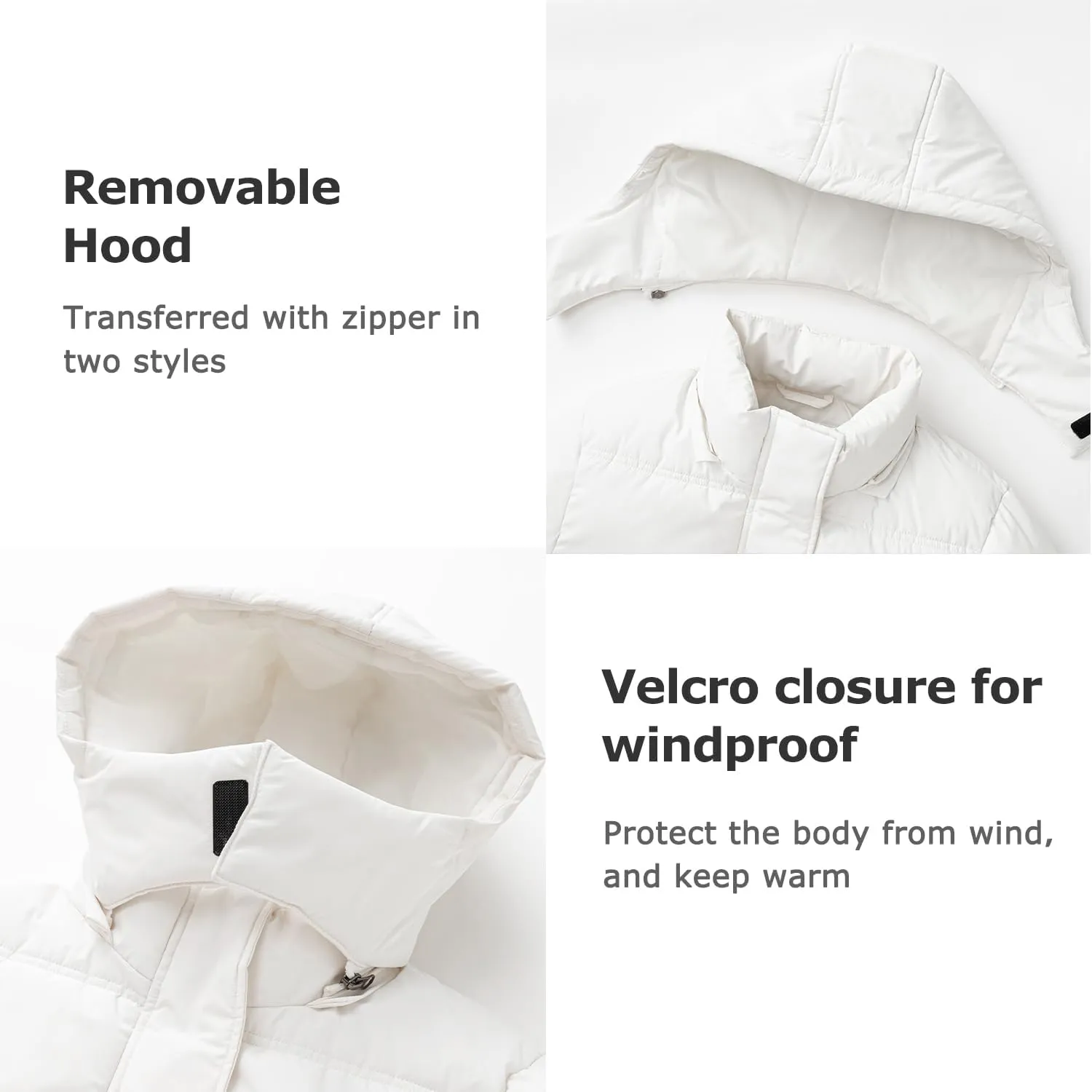 Women's Winter Warm Puffer Coat Cropped Slim Fit Down Jacket with Removable Hood Long Sleeve Lightweight Coats