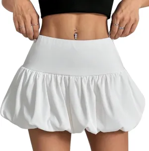 Women's Y2K Bubble Mini Skirt Low Waist Puff Skirt Summer Streetwear Skort with Short Underneath