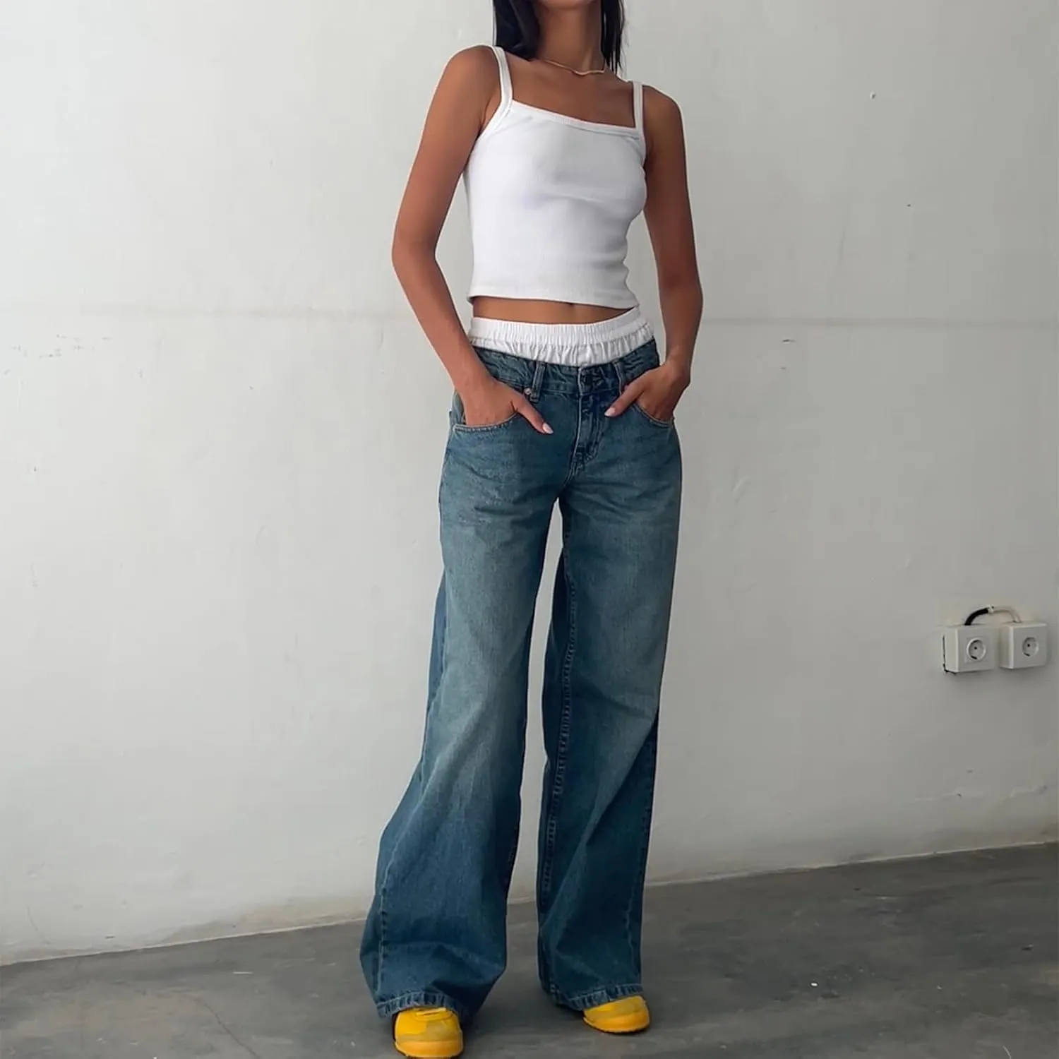 Women's Y2K Wide Leg Denim Pants Baggy Low Waist Wide Leg Boyfriend Jeans Casual Vintage Loose Jeans Streetwear