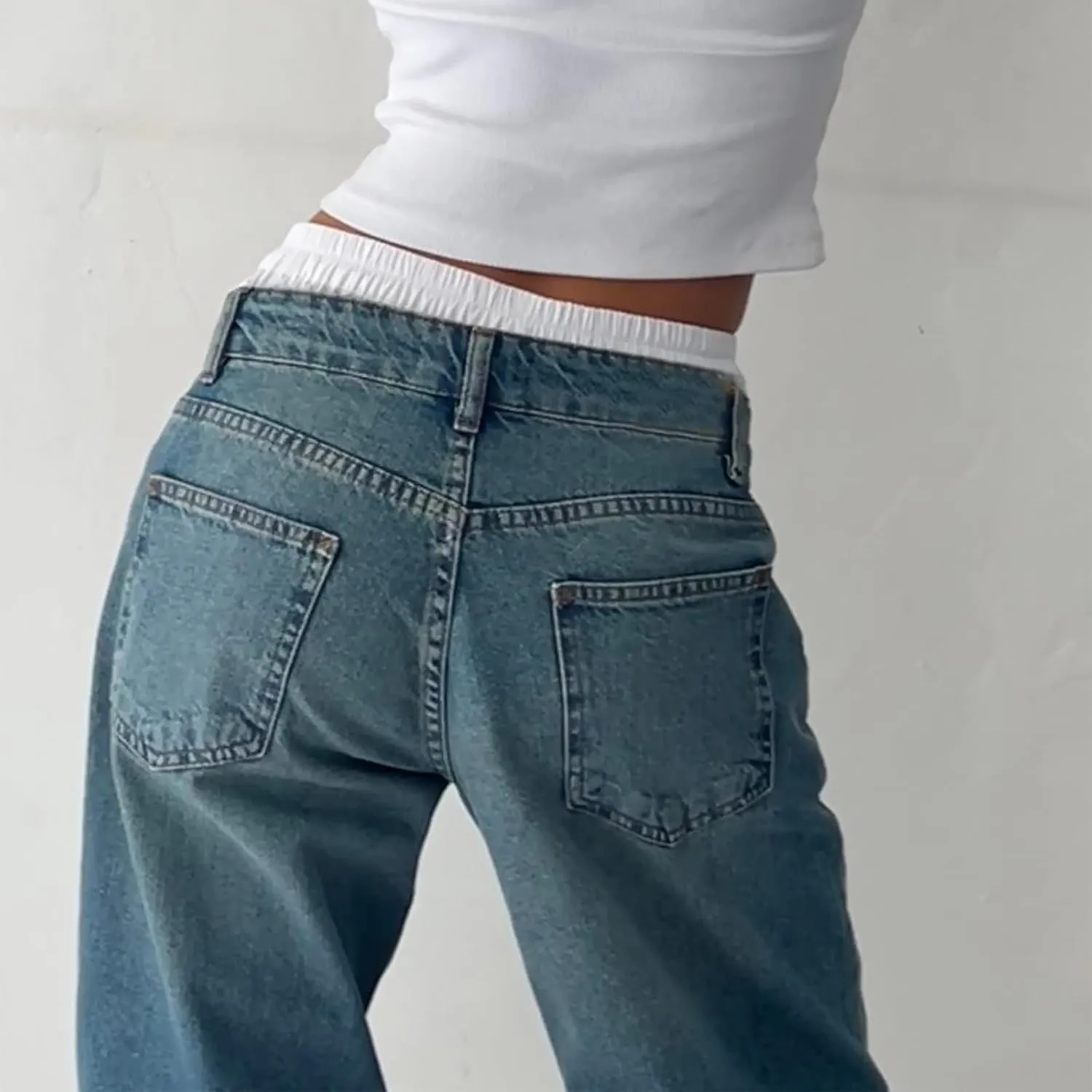 Women's Y2K Wide Leg Denim Pants Baggy Low Waist Wide Leg Boyfriend Jeans Casual Vintage Loose Jeans Streetwear