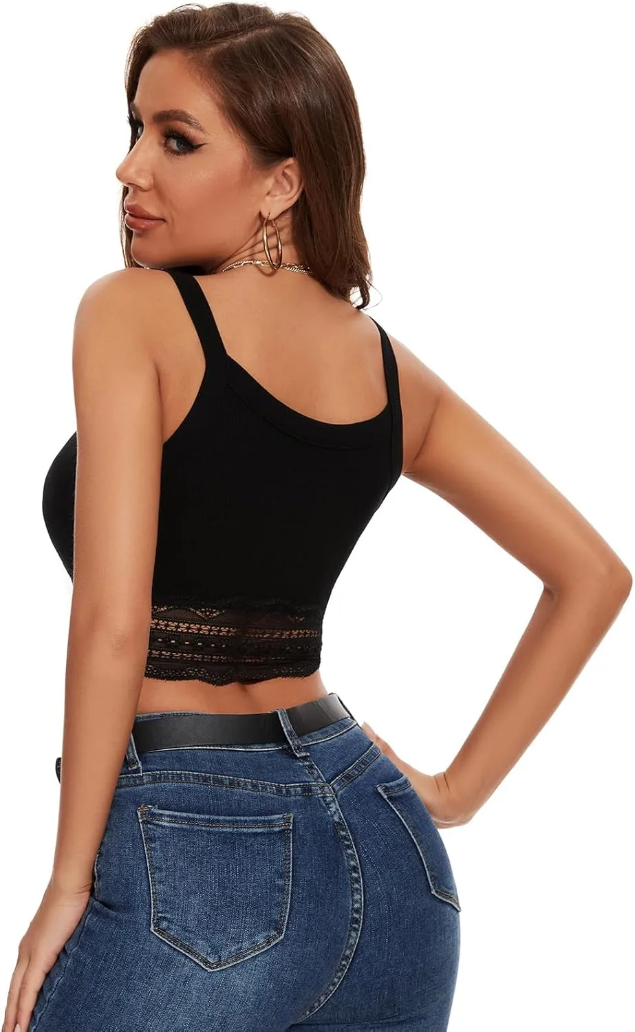 WOWENY Women's Crop Tank Top Splicing Lace Ribbed Knit Sleeveless Slim Fit Basic Camisole Summer Y2K Tops