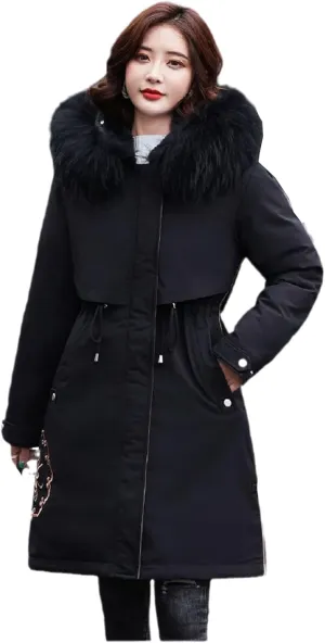 Wvapzxx Large Fur Collar Embroidered Cotton Jackets Winter Long Padded Down Jacket Women Parkers Thick Warm Coats