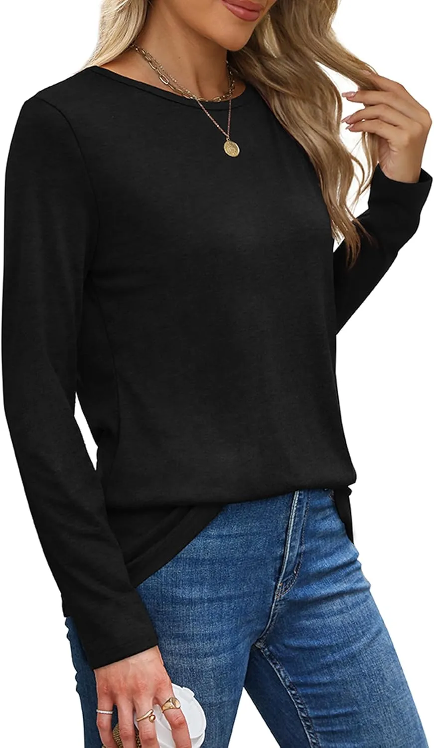 XIEERDUO Long Sleeve Shirts for Women Casual Crew Neck Basic Fall Tops Loose Fit Comfy