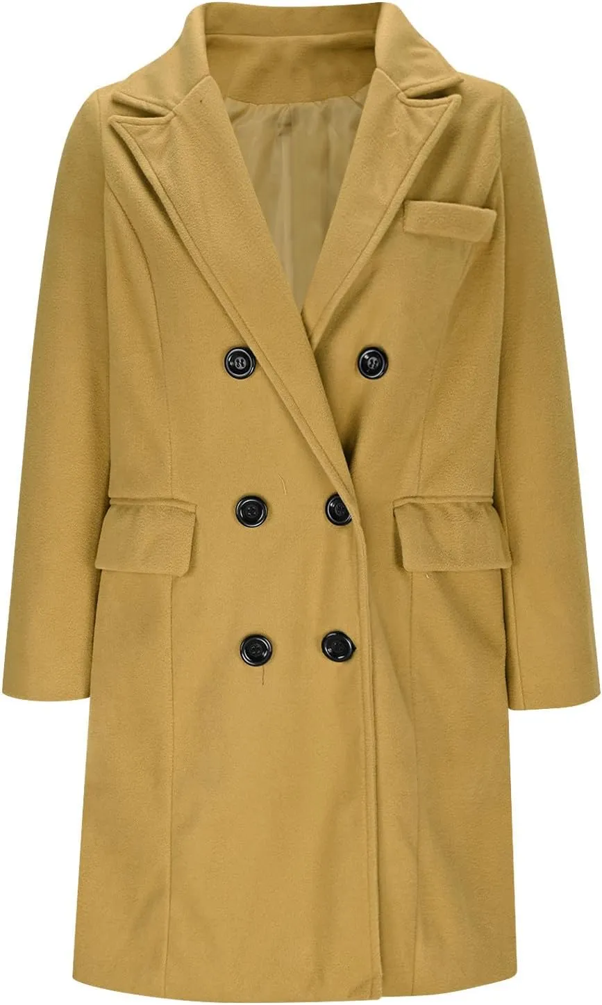 XUNRYAN Womens Mid Long Trench Coat Business Casual Blazer Double-Breasted Peacoat Slim Fit Jackets for Petite Women Outwear