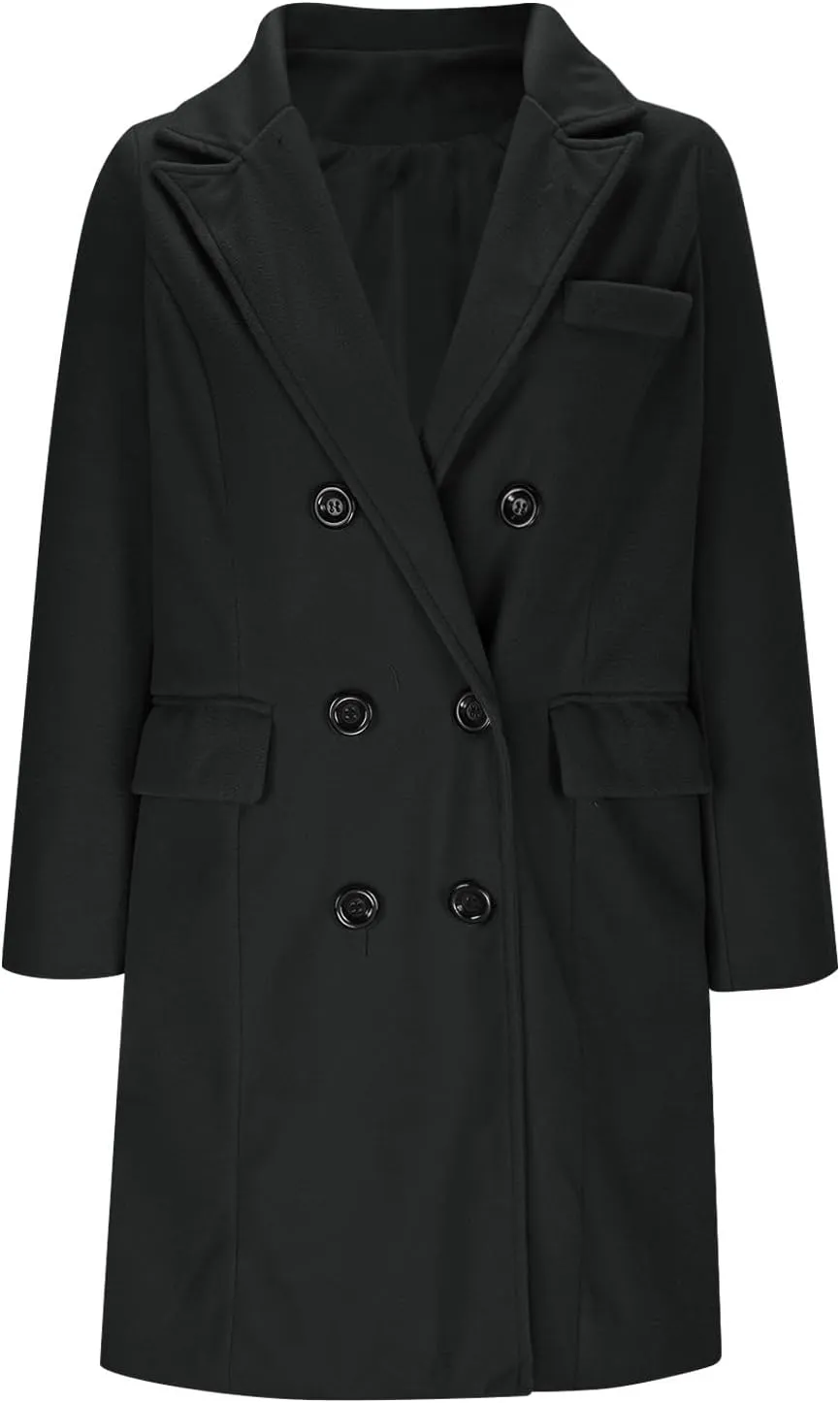 XUNRYAN Womens Mid Long Trench Coat Business Casual Blazer Double-Breasted Peacoat Slim Fit Jackets for Petite Women Outwear