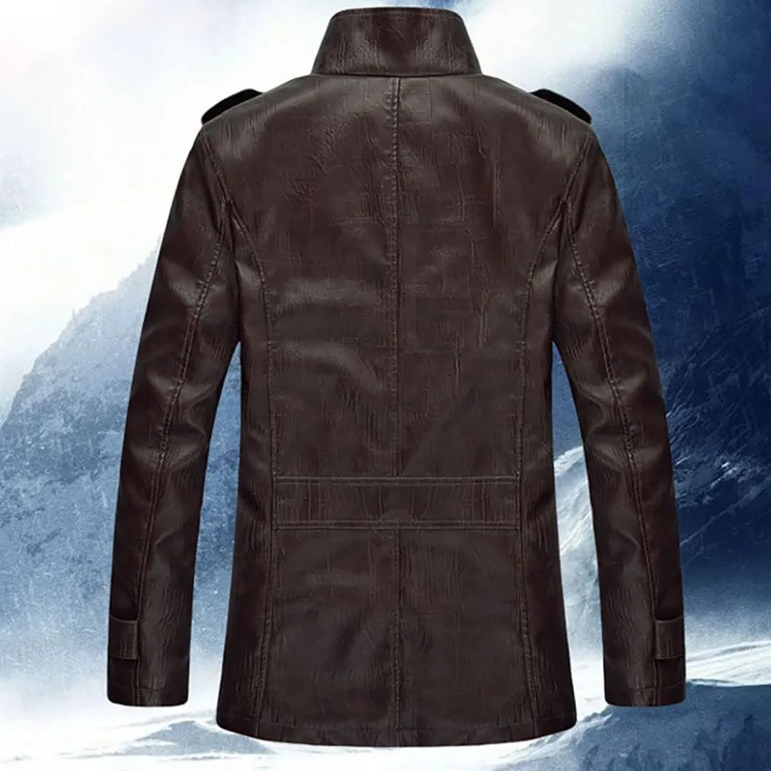 XYGJZ Men's Fleece Leather Jacket Sherpa Lined Stand Collar PU Faux Leather Motorcycle Coat Winter Oversized Thicken Outwear