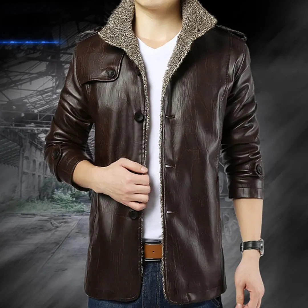 XYGJZ Men's Fleece Leather Jacket Sherpa Lined Stand Collar PU Faux Leather Motorcycle Coat Winter Oversized Thicken Outwear