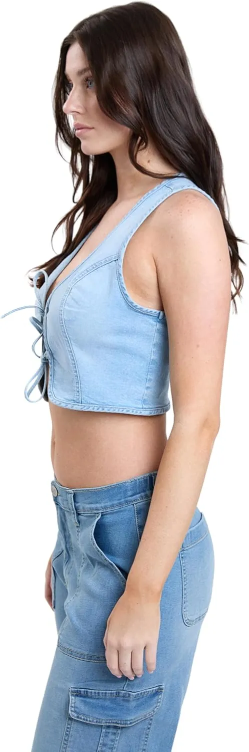 YMI Jeans Women's Cropped Tie Front Vest, V44875