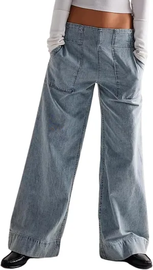 yoeasy Womens Mid Rise Wide Leg Jeans Elastic Back Smocked Jeans Casual Trendy Baggy Pull On Denim Pants