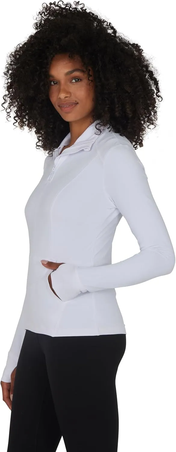 Yogalicious Half Zip Lightweight Workout Long Sleeve Athletic Jacket with Front Pockets and Thumbholes