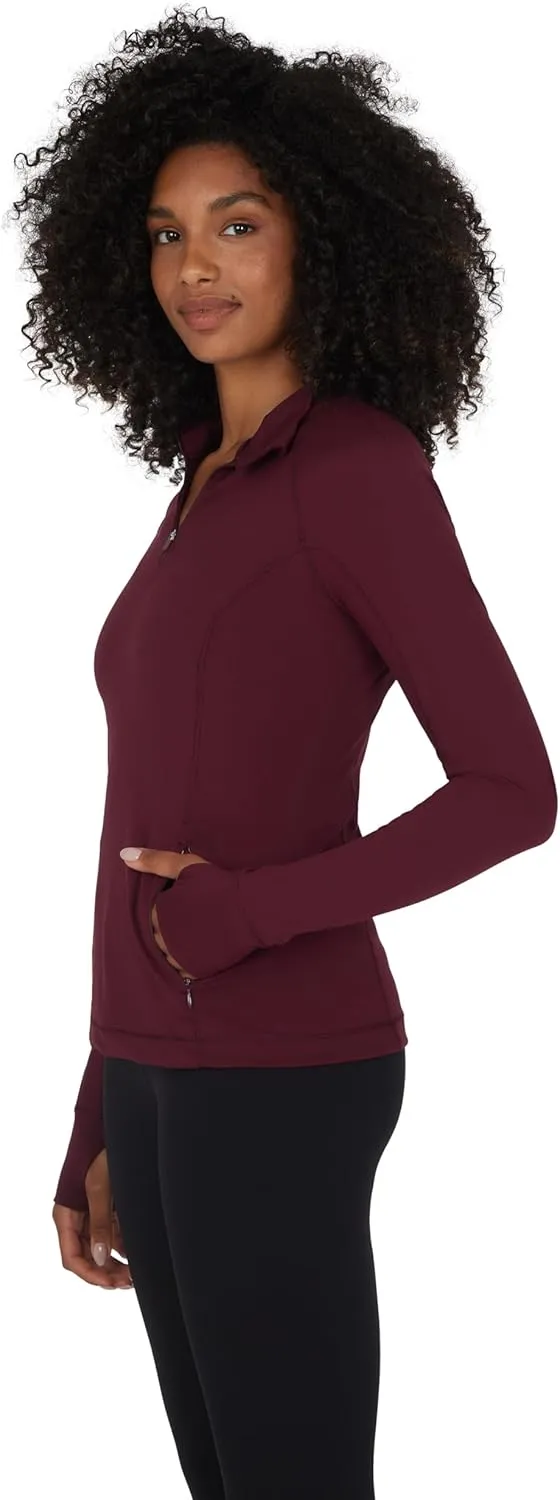 Yogalicious Half Zip Lightweight Workout Long Sleeve Athletic Jacket with Front Pockets and Thumbholes