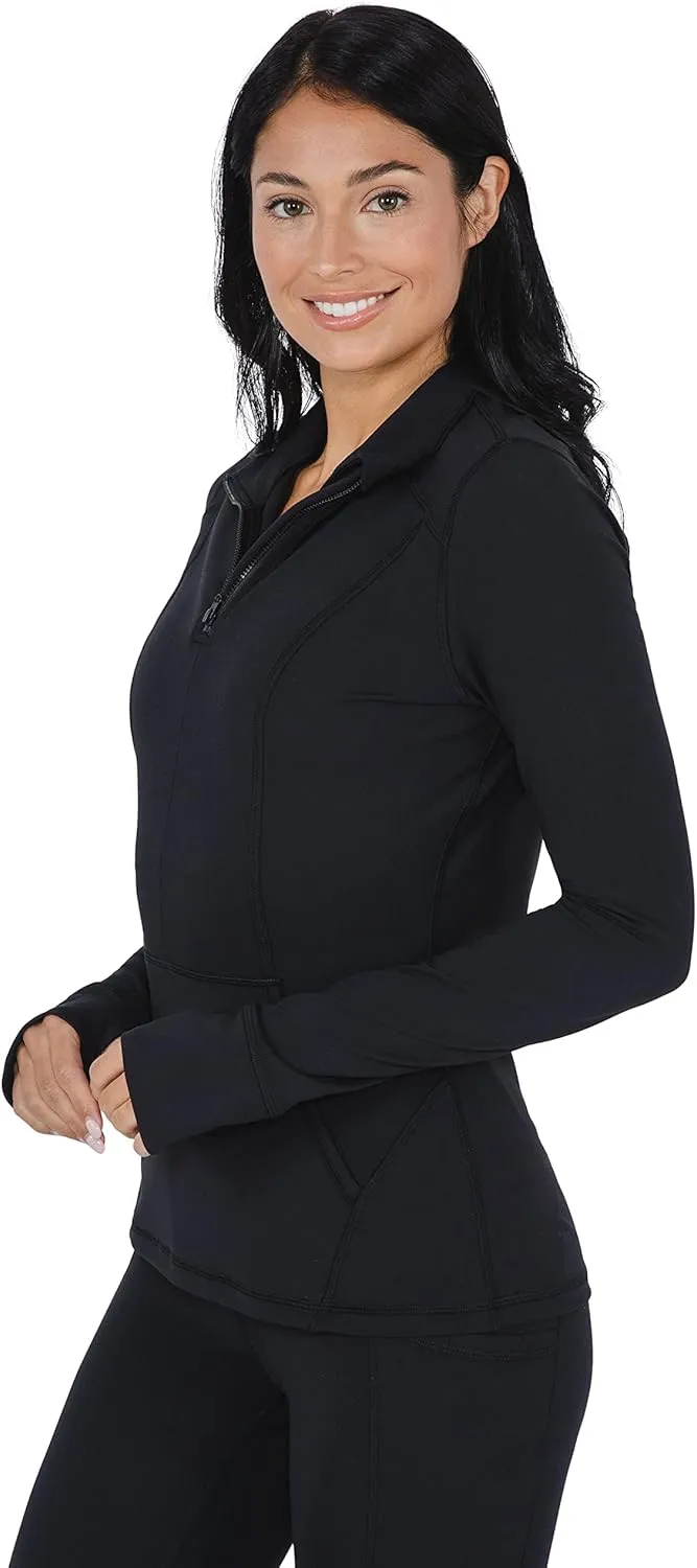Yogalicious Half Zip Lightweight Workout Long Sleeve Athletic Jacket with Front Pockets and Thumbholes