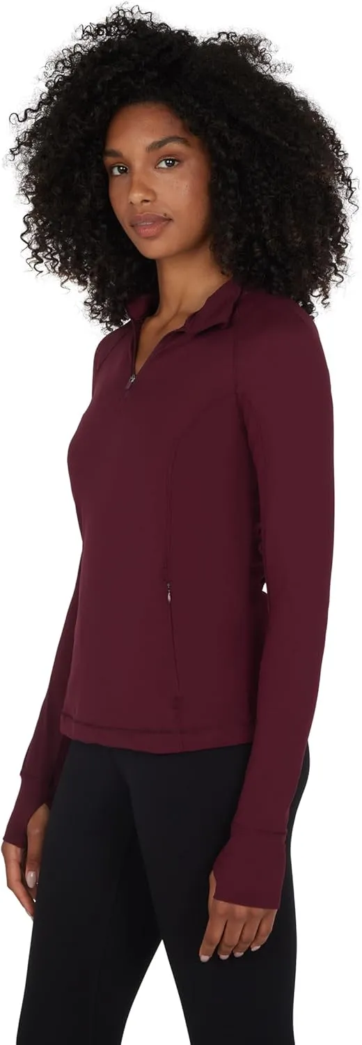 Yogalicious Half Zip Lightweight Workout Long Sleeve Athletic Jacket with Front Pockets and Thumbholes