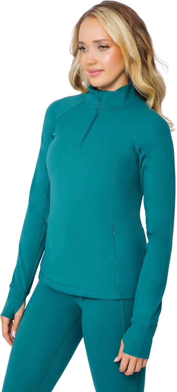 Yogalicious Half Zip Lightweight Workout Long Sleeve Athletic Jacket with Front Pockets and Thumbholes