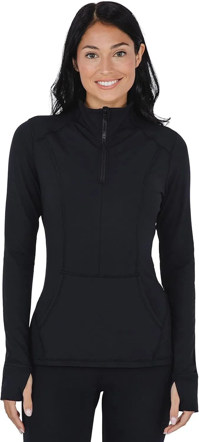 Yogalicious Half Zip Lightweight Workout Long Sleeve Athletic Jacket with Front Pockets and Thumbholes