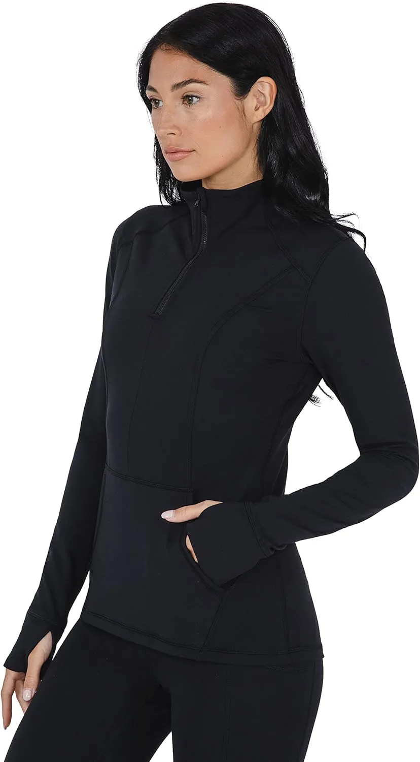 Yogalicious Half Zip Lightweight Workout Long Sleeve Athletic Jacket with Front Pockets and Thumbholes