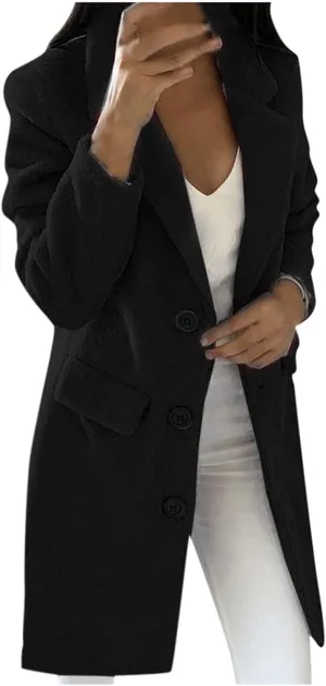YRAETENM Long Wool Coat Women Elegant Single Breasted Notch Lapel Overcoat Fall Winter Slim Fit Trench Coats with Pockets