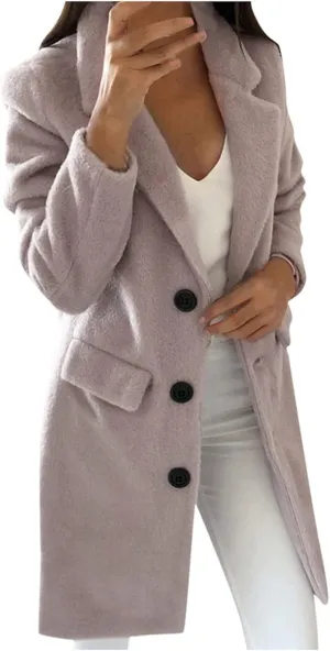 YRAETENM Long Wool Coat Women Elegant Single Breasted Notch Lapel Overcoat Fall Winter Slim Fit Trench Coats with Pockets