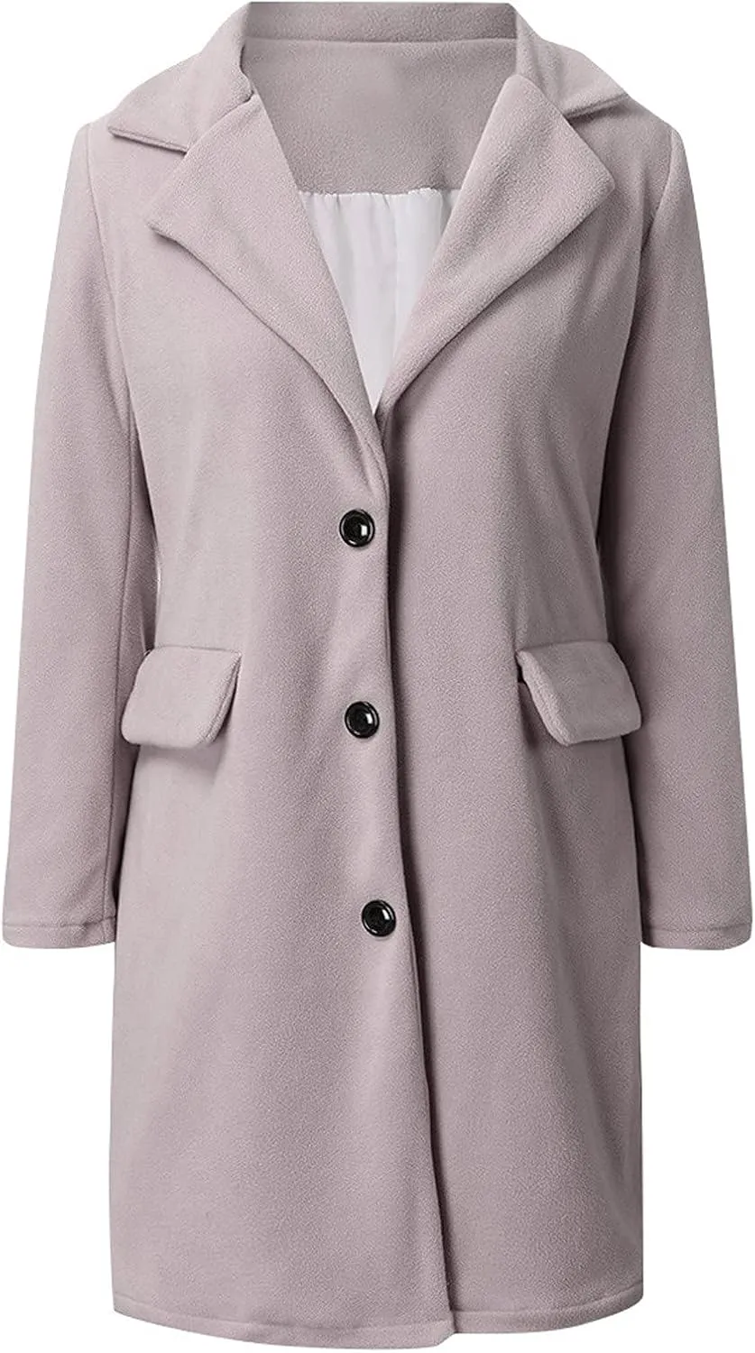 YRAETENM Long Wool Coat Women Elegant Single Breasted Notch Lapel Overcoat Fall Winter Slim Fit Trench Coats with Pockets