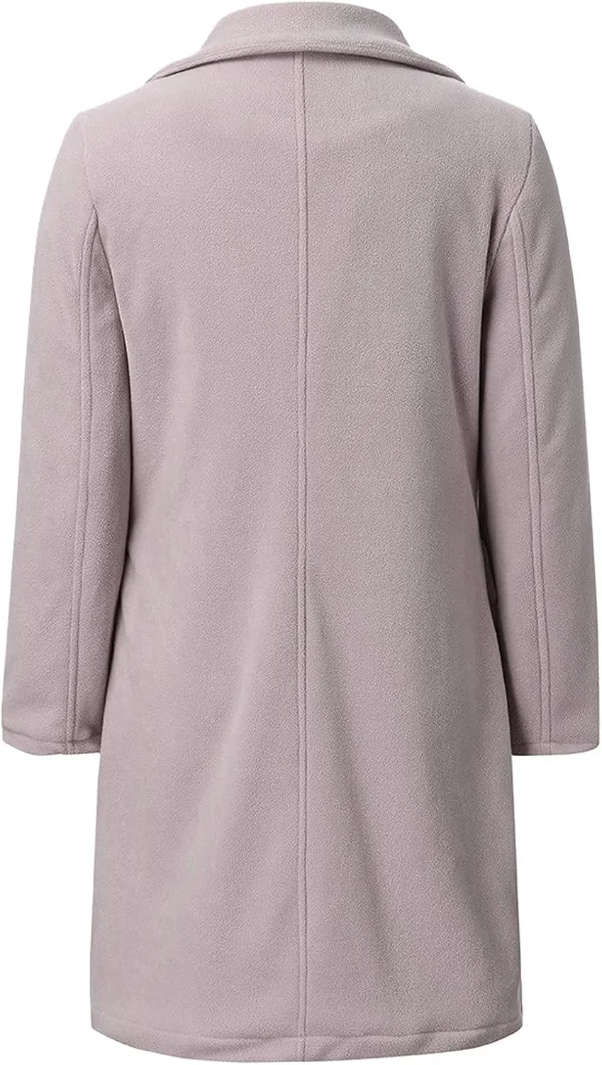 YRAETENM Long Wool Coat Women Elegant Single Breasted Notch Lapel Overcoat Fall Winter Slim Fit Trench Coats with Pockets