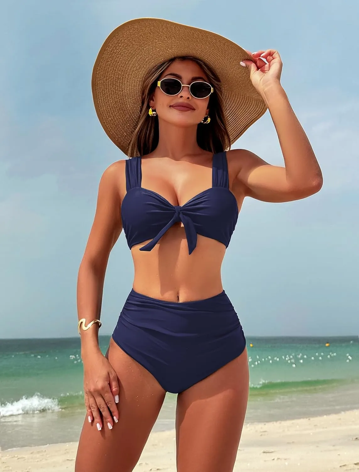 ZAFUL High Waisted Bikini Sets for Women Swim Suits 2025 Tummy Control Ruched Bikini Two Piece Bathing Suit Swimwear