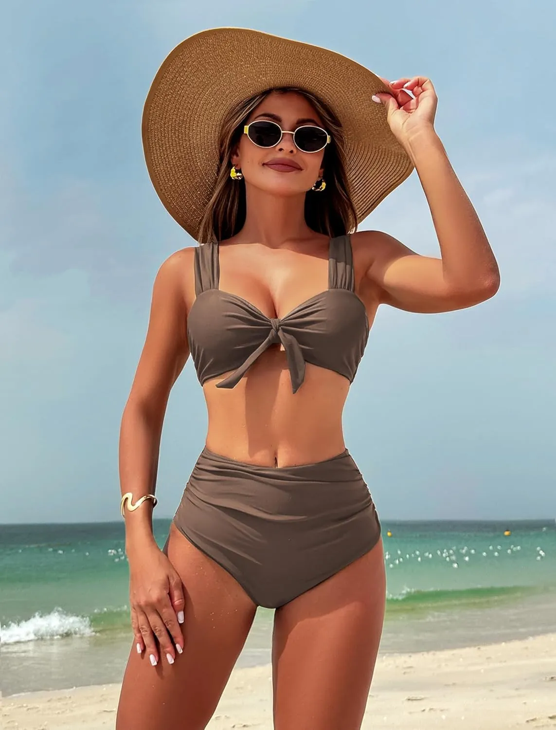 ZAFUL High Waisted Bikini Sets for Women Swim Suits 2025 Tummy Control Ruched Bikini Two Piece Bathing Suit Swimwear
