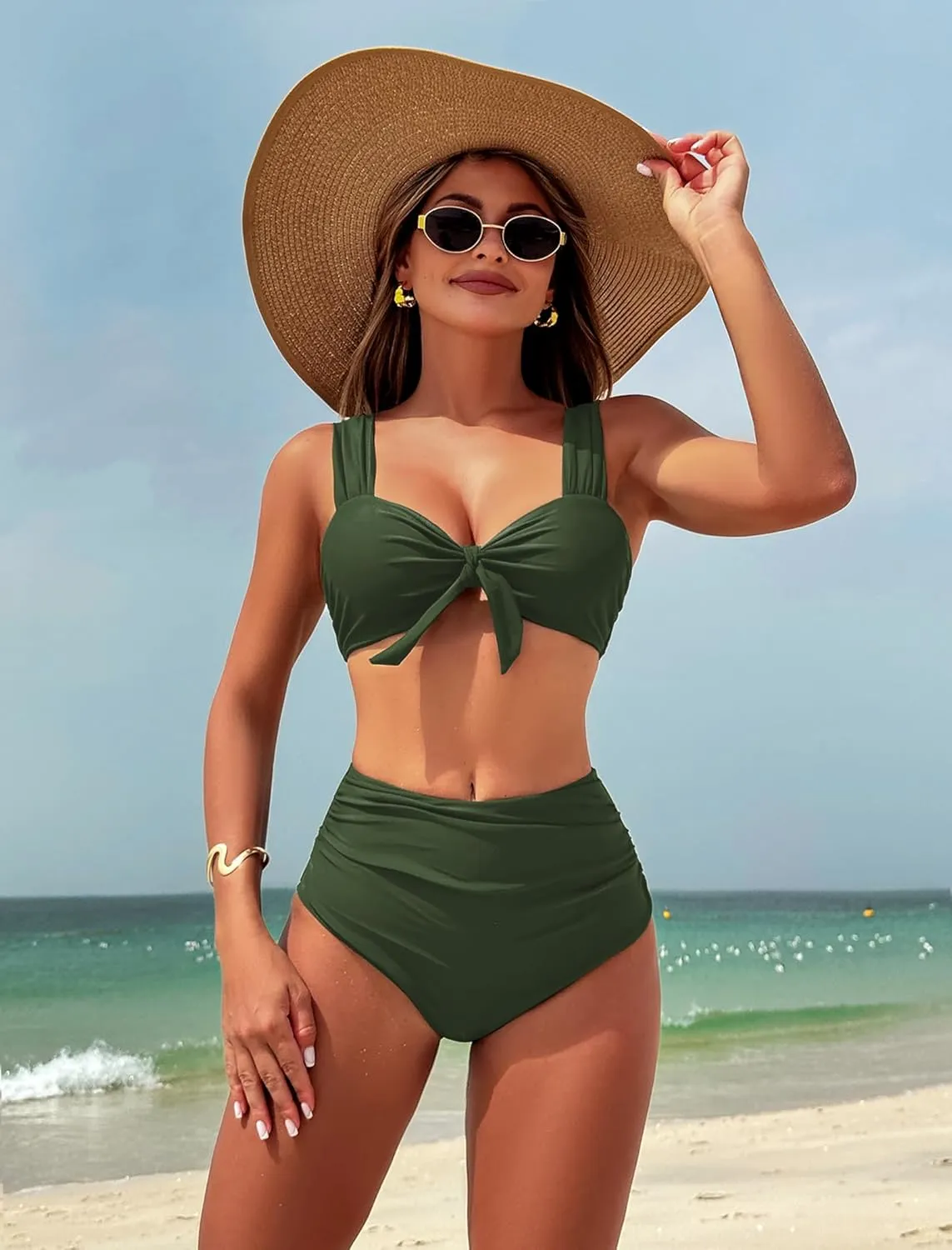 ZAFUL High Waisted Bikini Sets for Women Swim Suits 2025 Tummy Control Ruched Bikini Two Piece Bathing Suit Swimwear