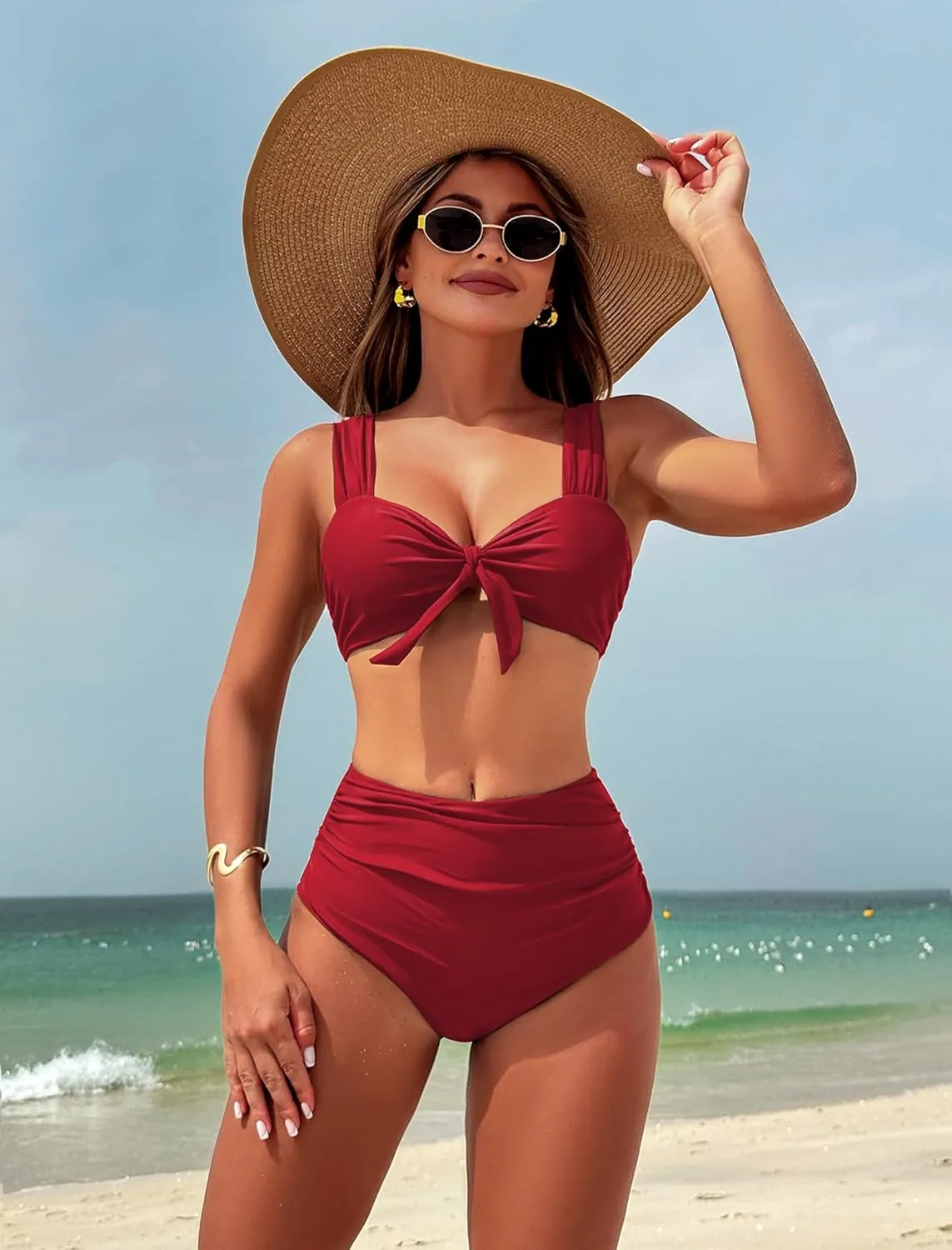 ZAFUL High Waisted Bikini Sets for Women Swim Suits 2025 Tummy Control Ruched Bikini Two Piece Bathing Suit Swimwear