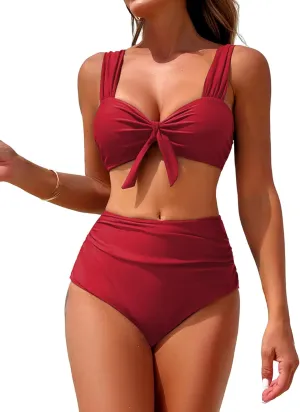 ZAFUL High Waisted Bikini Sets for Women Swim Suits 2025 Tummy Control Ruched Bikini Two Piece Bathing Suit Swimwear