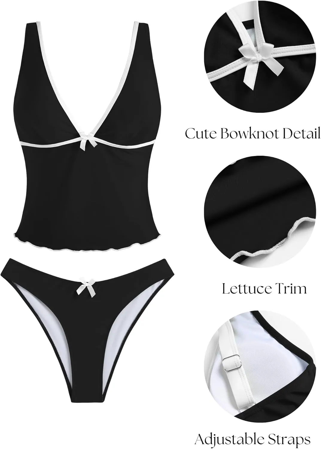 ZAFUL Women's Tankini Swimsuits V Neck Tummy Control Bow Color Block Two Piece Swimsuit Bathing Suit