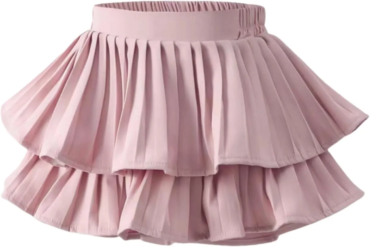 Zerf Girls White Black Mini Pleated Skirt Skort for Toddler Girls Summer Pink Ruffle Tutu Skirt with Shorts Underneath