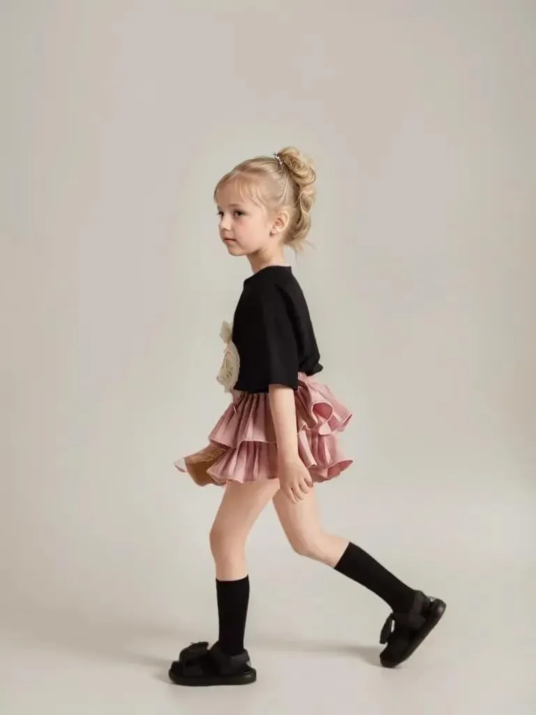Zerf Girls White Black Mini Pleated Skirt Skort for Toddler Girls Summer Pink Ruffle Tutu Skirt with Shorts Underneath
