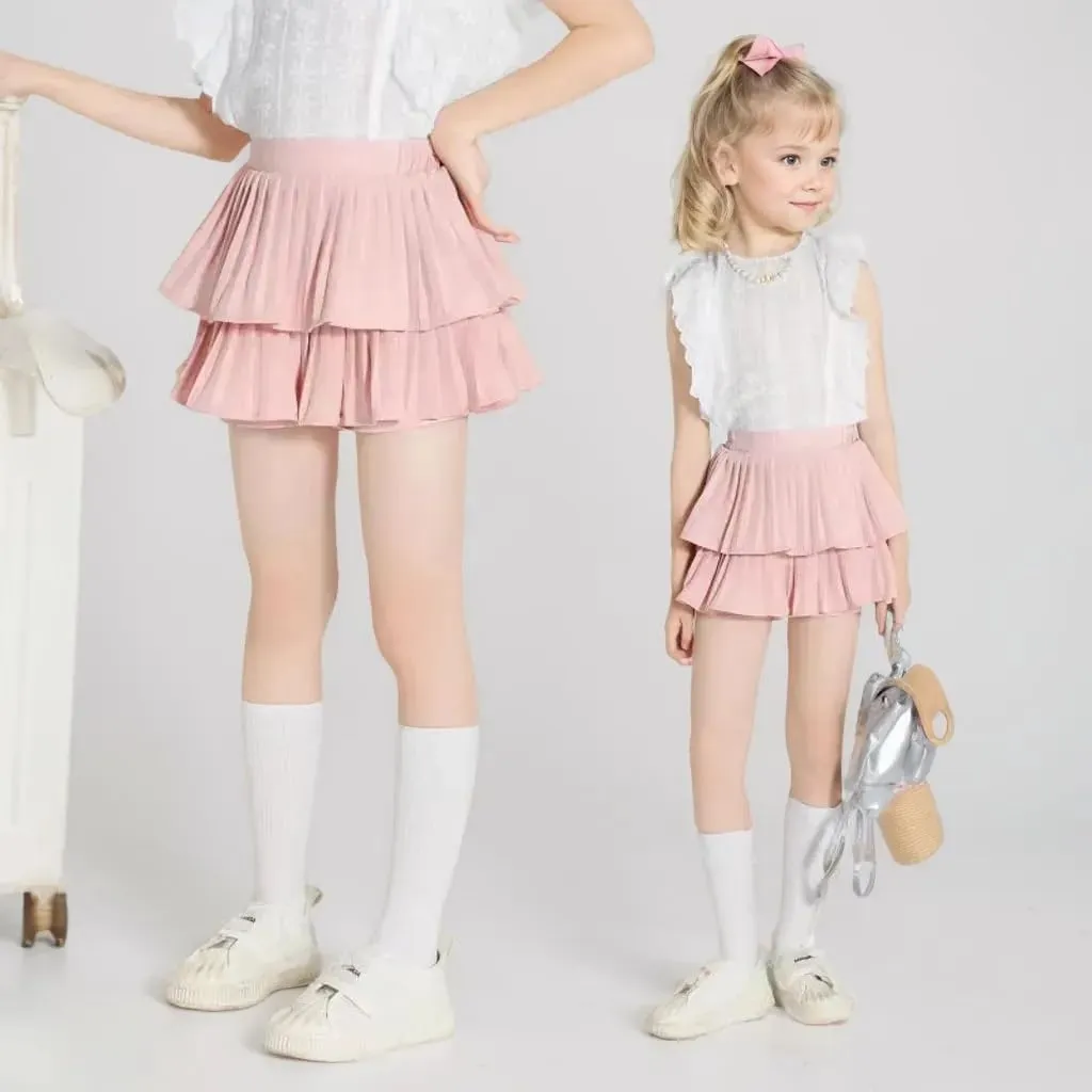 Zerf Girls White Black Mini Pleated Skirt Skort for Toddler Girls Summer Pink Ruffle Tutu Skirt with Shorts Underneath
