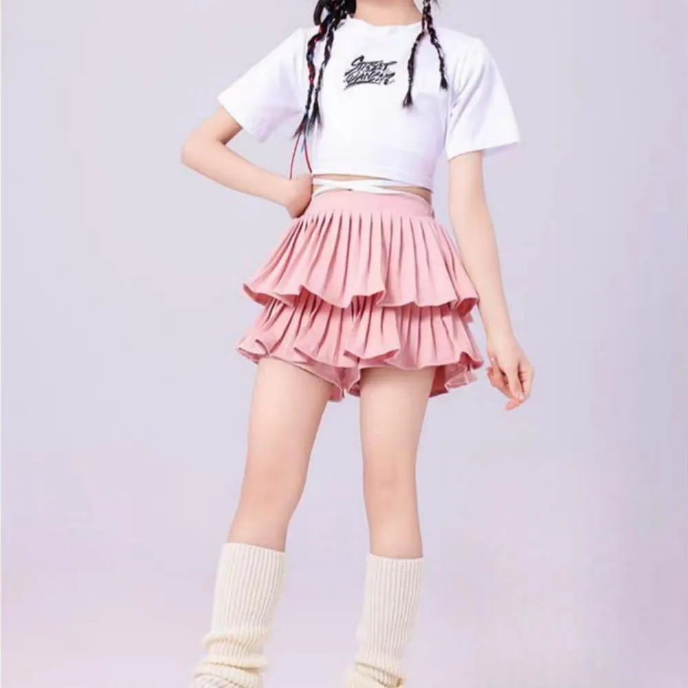 Zerf Girls White Black Mini Pleated Skirt Skort for Toddler Girls Summer Pink Ruffle Tutu Skirt with Shorts Underneath