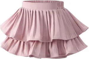 Zerf Girls White Black Mini Pleated Skirt Skort for Toddler Girls Summer Pink Ruffle Tutu Skirt with Shorts Underneath