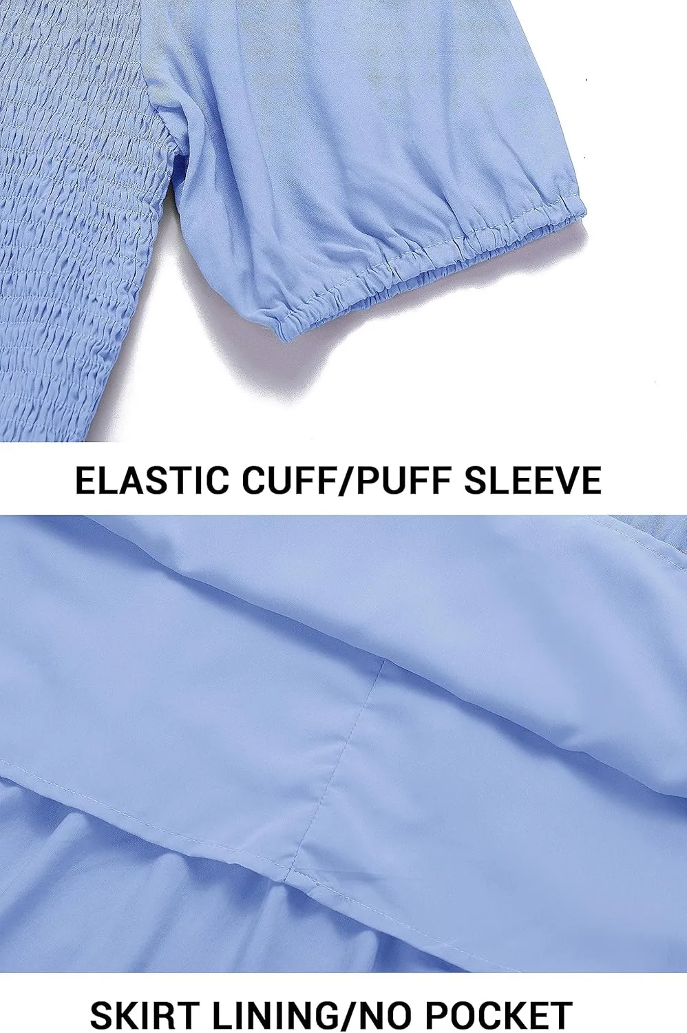 ZESICA Women's Casual Summer Crew Neck Short Puff Sleeve Smocked High Waist Ruffle Tiered A Line Midi Dress