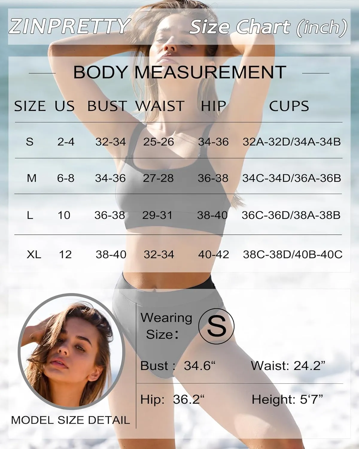ZINPRETTY Women High Waisted Bikini Sets Color Block Swimsuits 2 Piece Bathing Suits Tummy Control Sporty Teens
