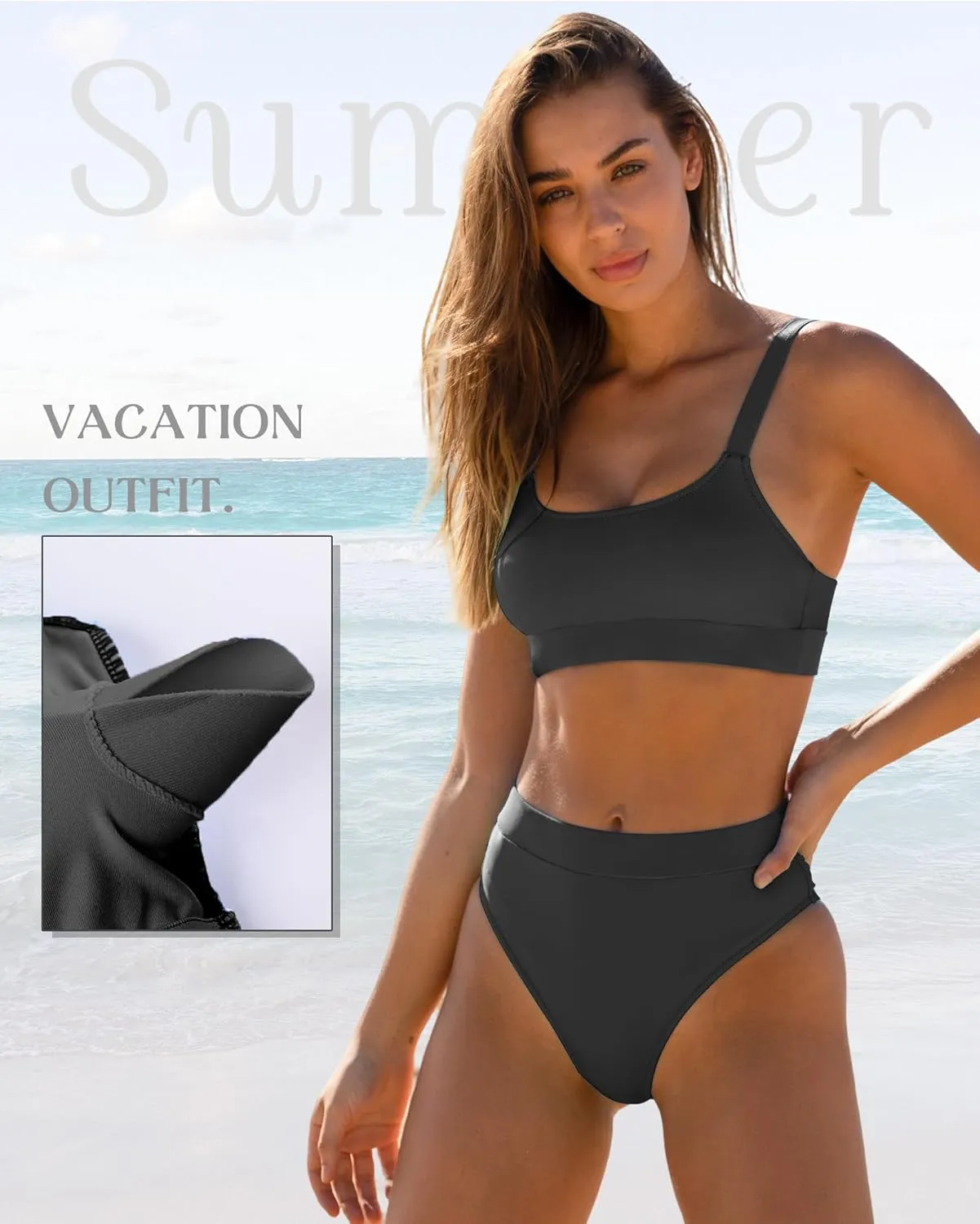 ZINPRETTY Women High Waisted Bikini Sets Color Block Swimsuits 2 Piece Bathing Suits Tummy Control Sporty Teens