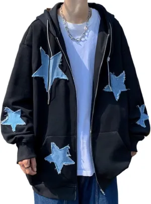Zip Up Hoodie Y2k Emo Vintage 2000s Oversized Star Graphic Hoodies Grunge Jackets Streetwear