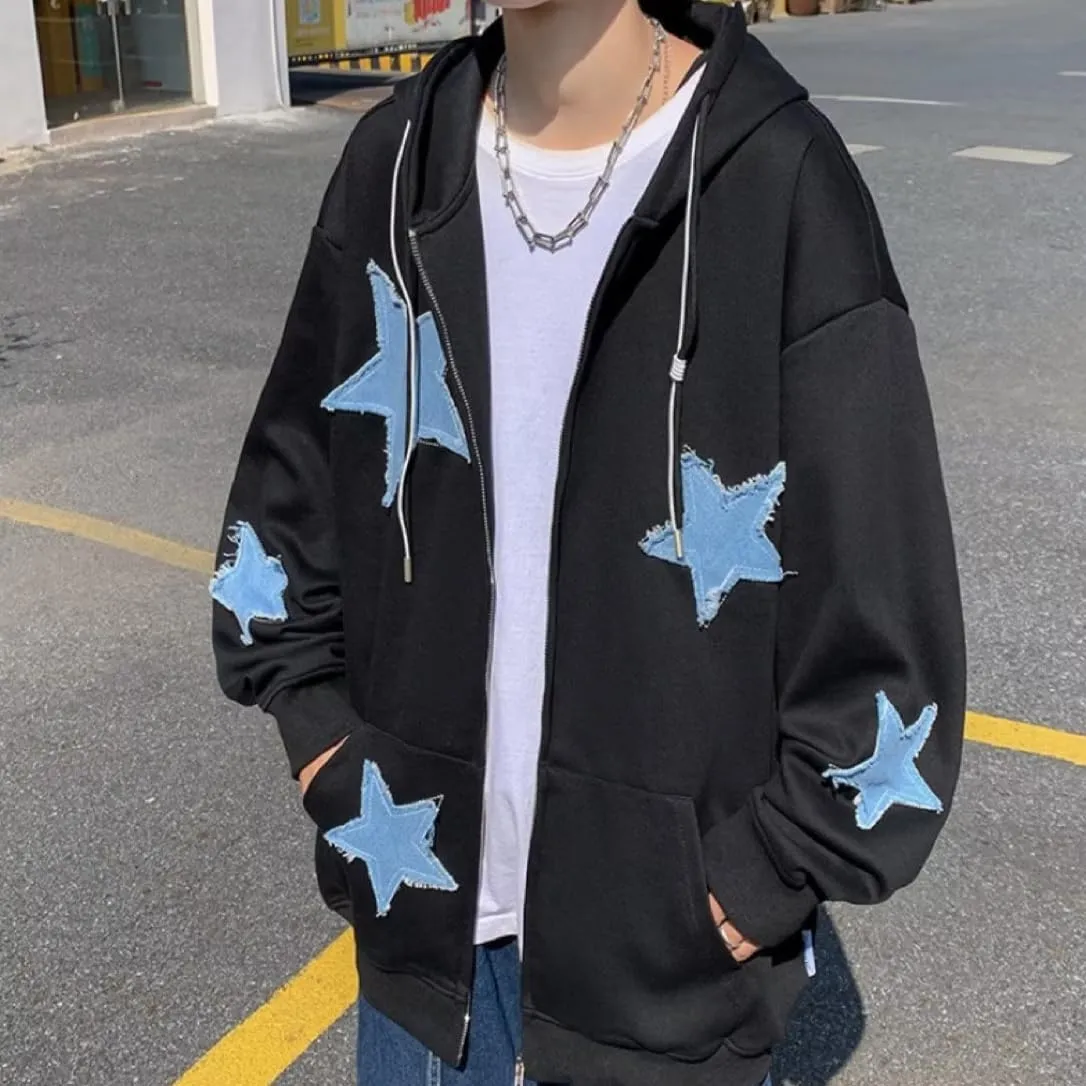 Zip Up Hoodie Y2k Emo Vintage 2000s Oversized Star Graphic Hoodies Grunge Jackets Streetwear