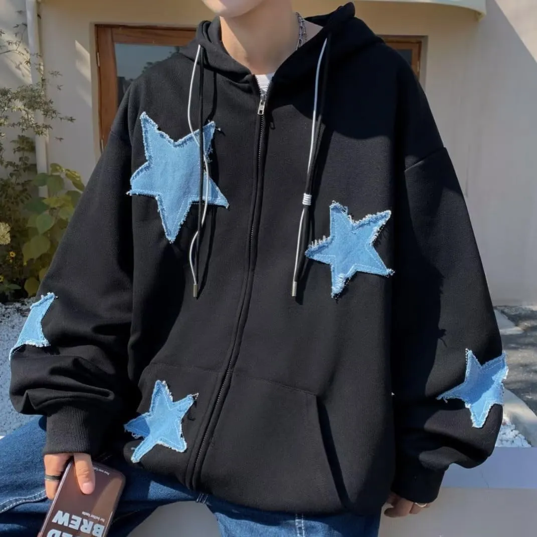 Zip Up Hoodie Y2k Emo Vintage 2000s Oversized Star Graphic Hoodies Grunge Jackets Streetwear